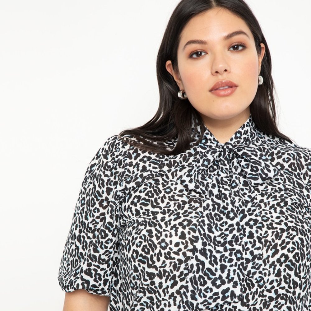 Eloquii Printed Tie Neck Blouse Size 20